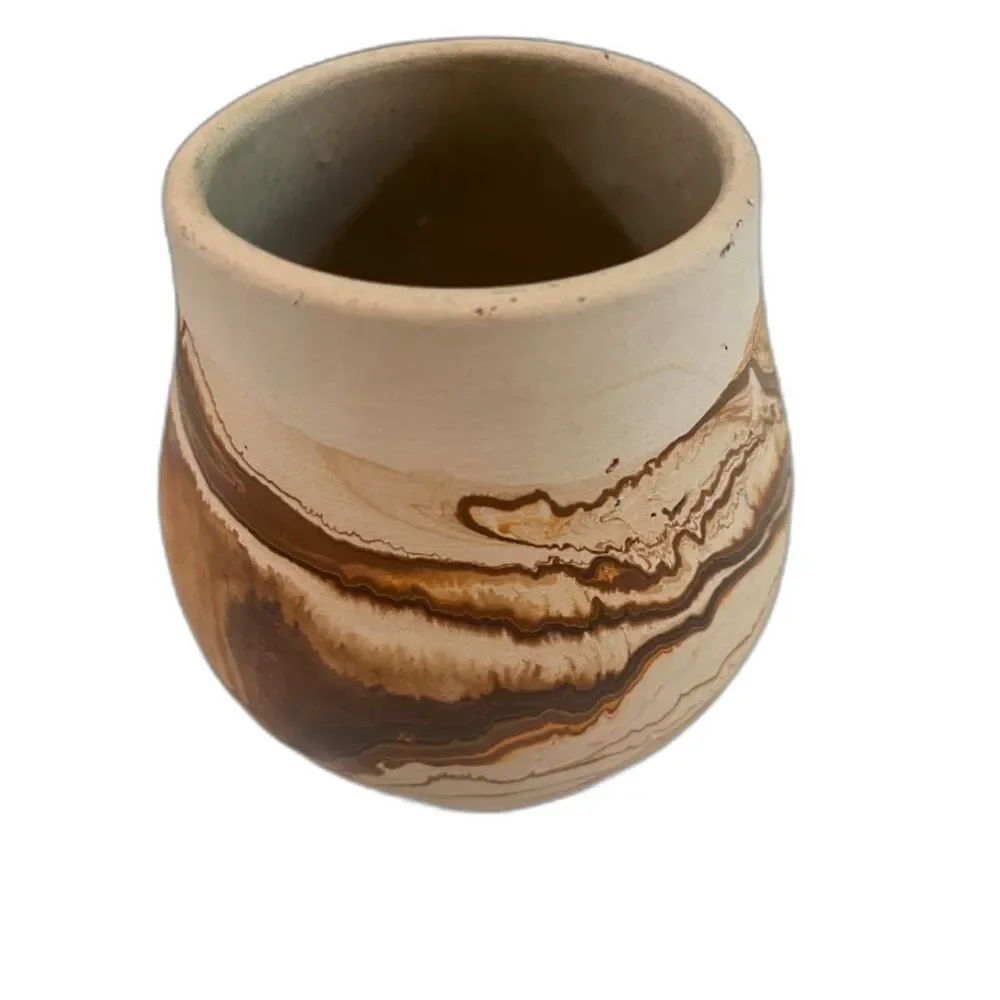 Vtg Nemadji Pottery USA Brown Swirl Vase Native Rustic Unglazed Clay Decor
